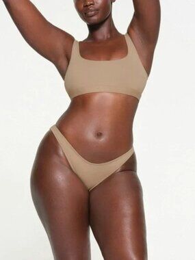 Skims Swim Rubberized Thong Bikini Bottom -Desert